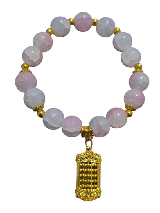Jewelry - Pink and White Beaded Charm Bracelet with Gold Accent